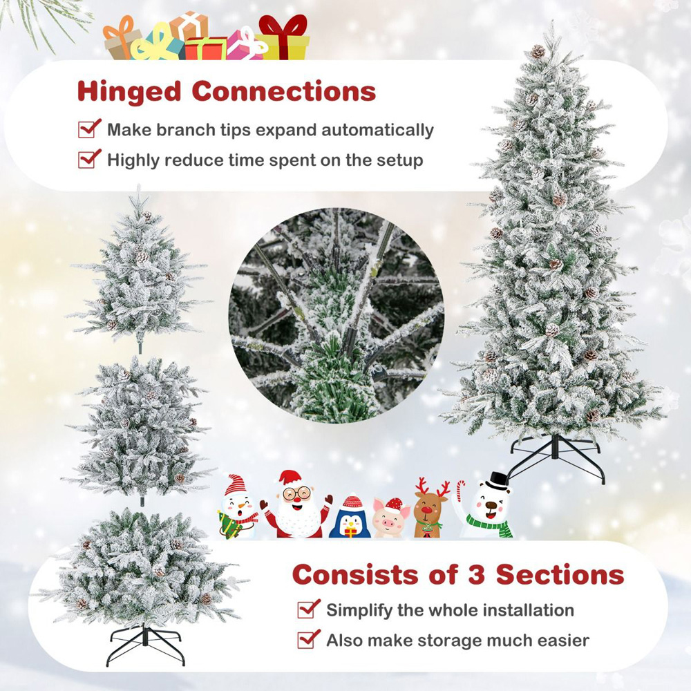 Costway Pre Lit White Flocked LED Artificial Christmas Tree with Natural Pine Cone 6ft Image 7