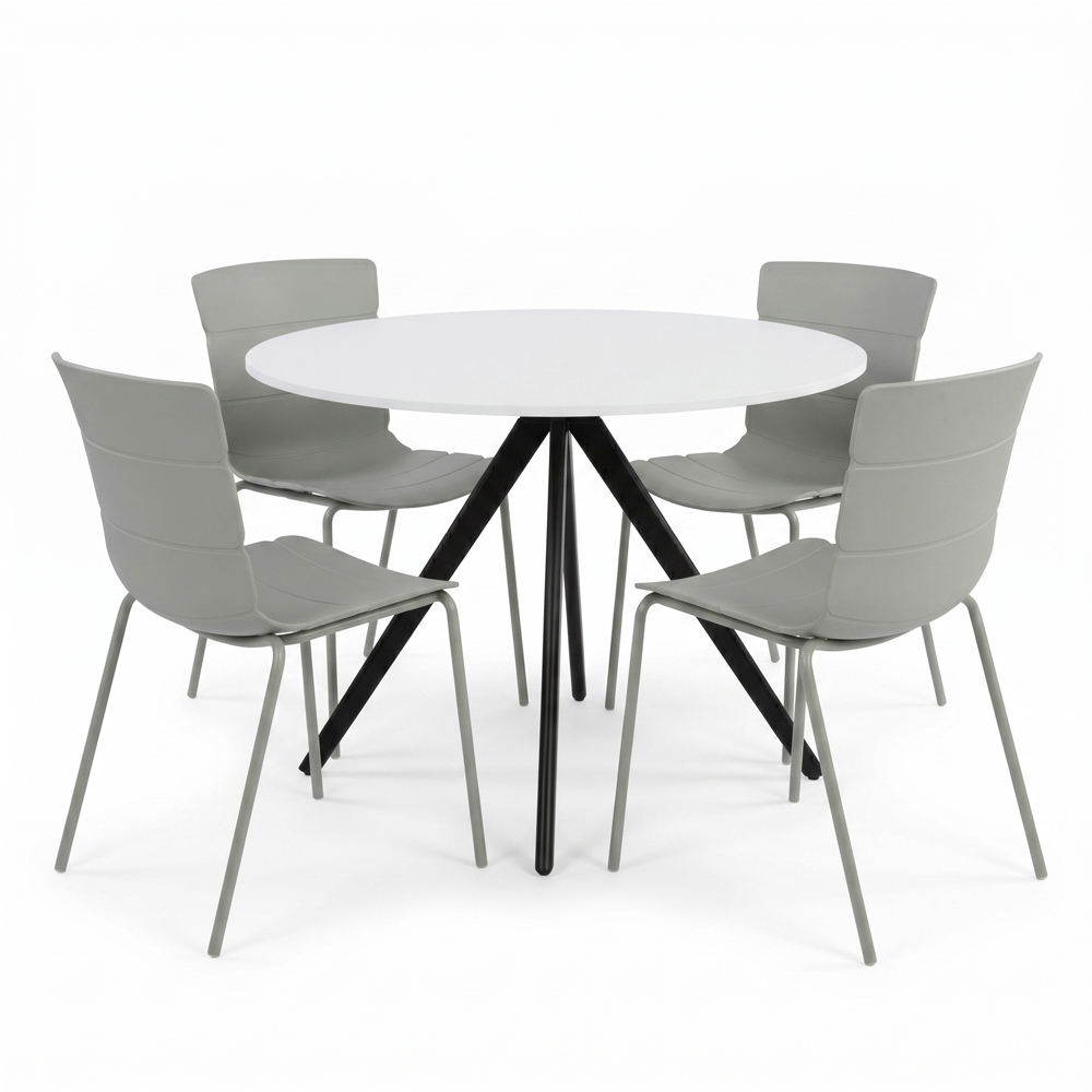 Core Products Aspen Bali 4 Seater Plastic Round Dining Set White and Light Grey Image 2