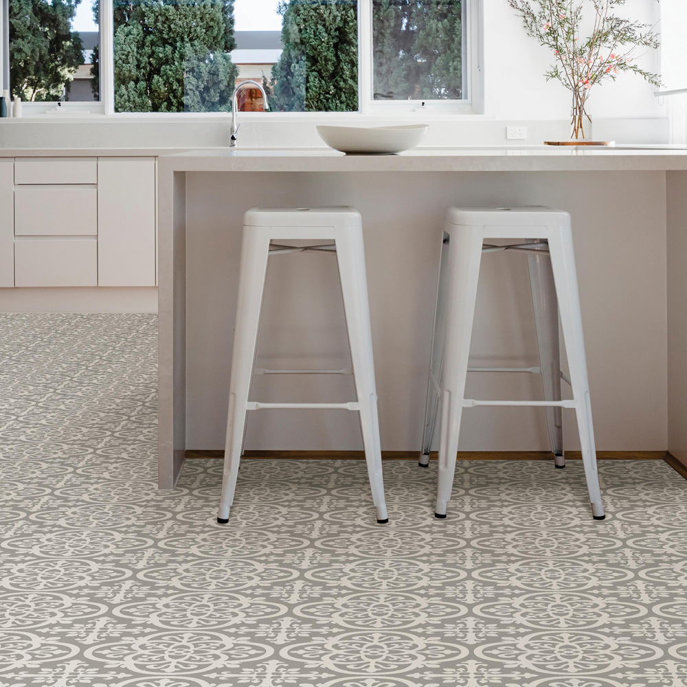 Floorpops Medina Light Grey and White Peel and Stick Floor Tile 30.48 x 30.48cm 10 Pack Image 6