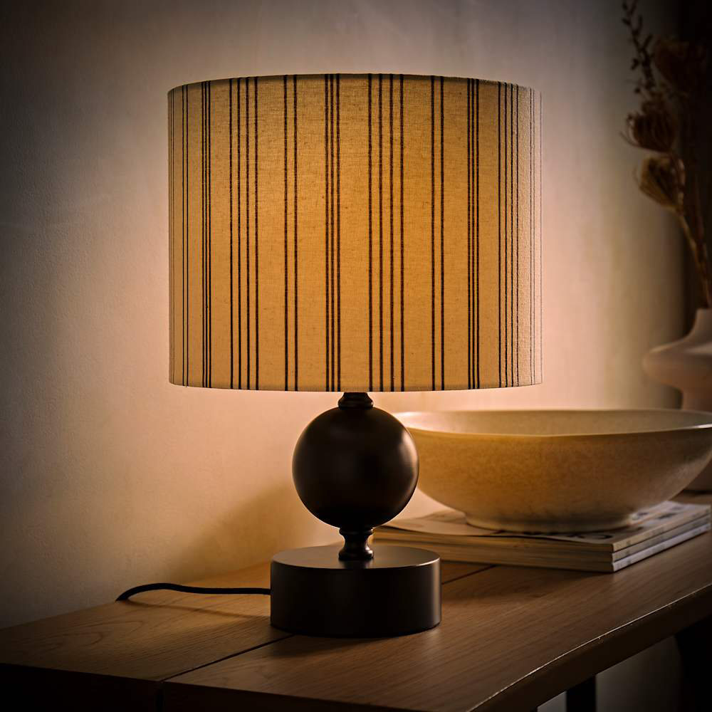 ValueLights Anthony Linen Stripe Shade Candlestick LED Table Lamp with Bulb Image 2