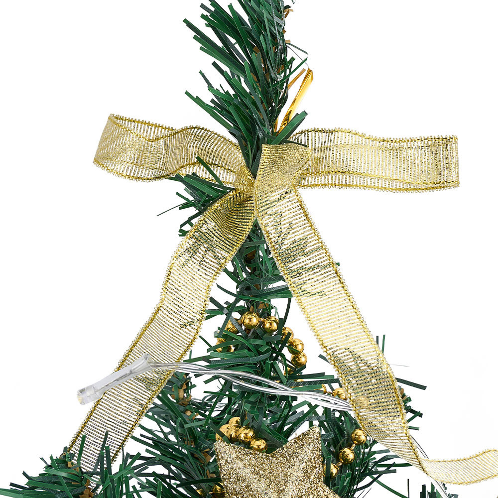 Living and Home Golden Ornaments and Star Topper Mini Christmas Tree with LED String Light 1.9ft Image 3