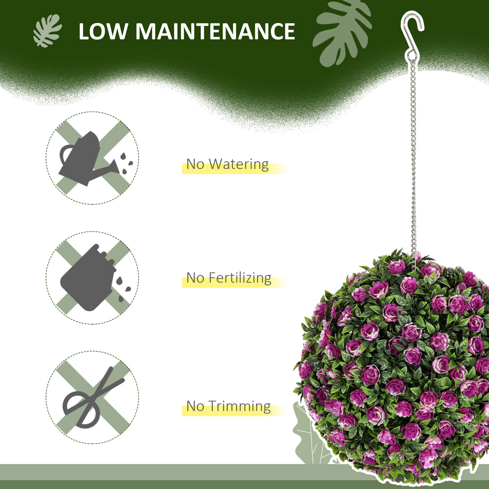 Portland Purple Rose Artificial Plant Hanging Topiary Ball 2 Pack Image 7