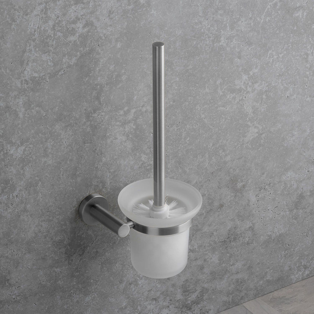 Nes Home Chrome Round Wall Mounted Toilet Brush Holder Image 2