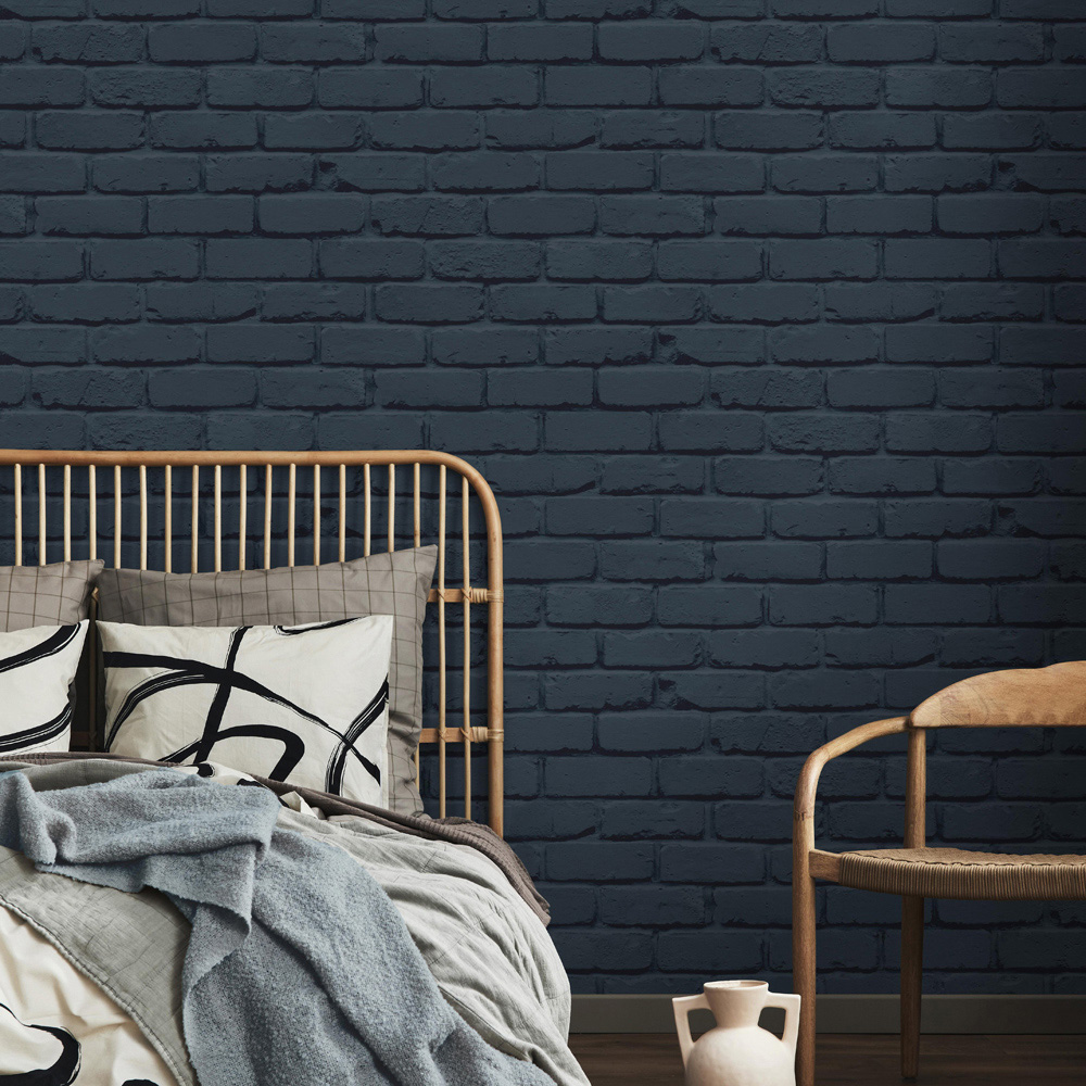 Fine Decor Painted Brick Navy Wallpaper Image 4