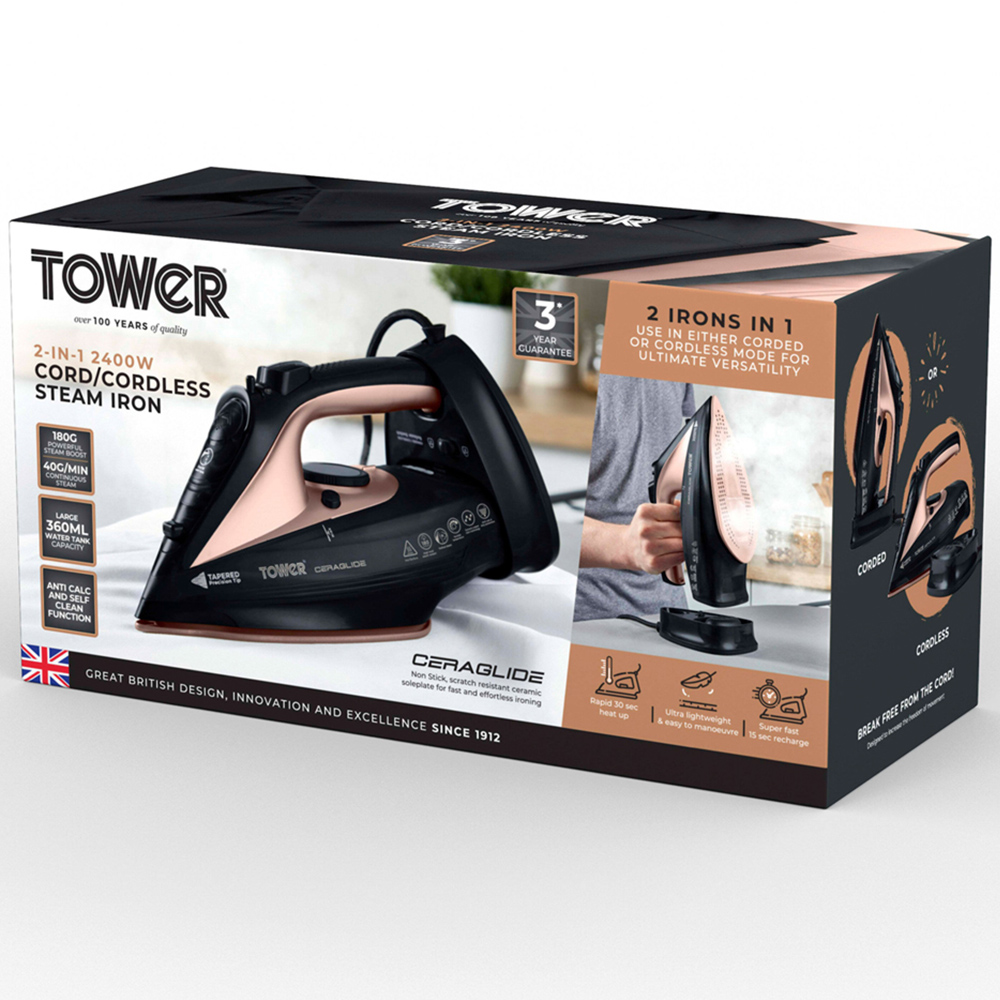 Tower CeraGlide Rose Gold Cord and Cordless Steam Iron 2400W Image 2