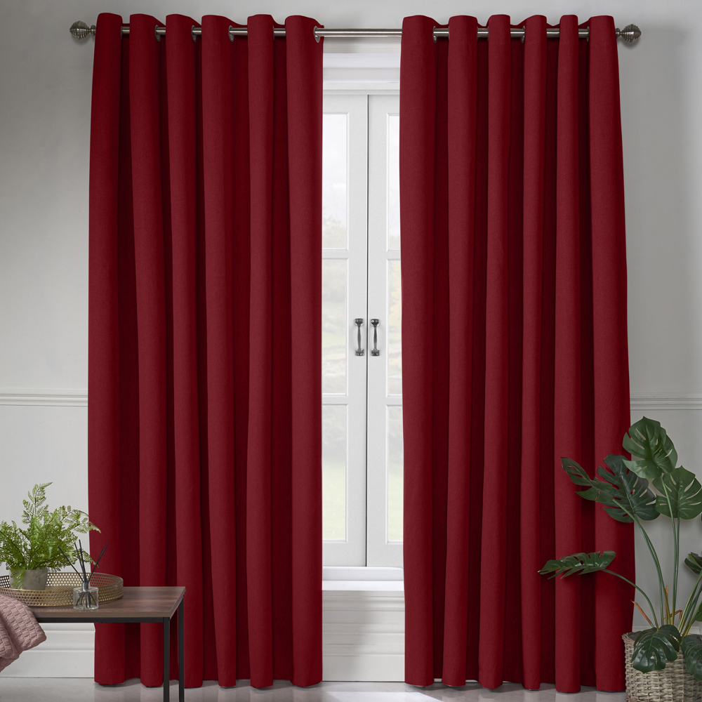 Alan Symonds Red Linen Look Blackout Ring Top Eyelet Curtains 161 x 183cm Image 4