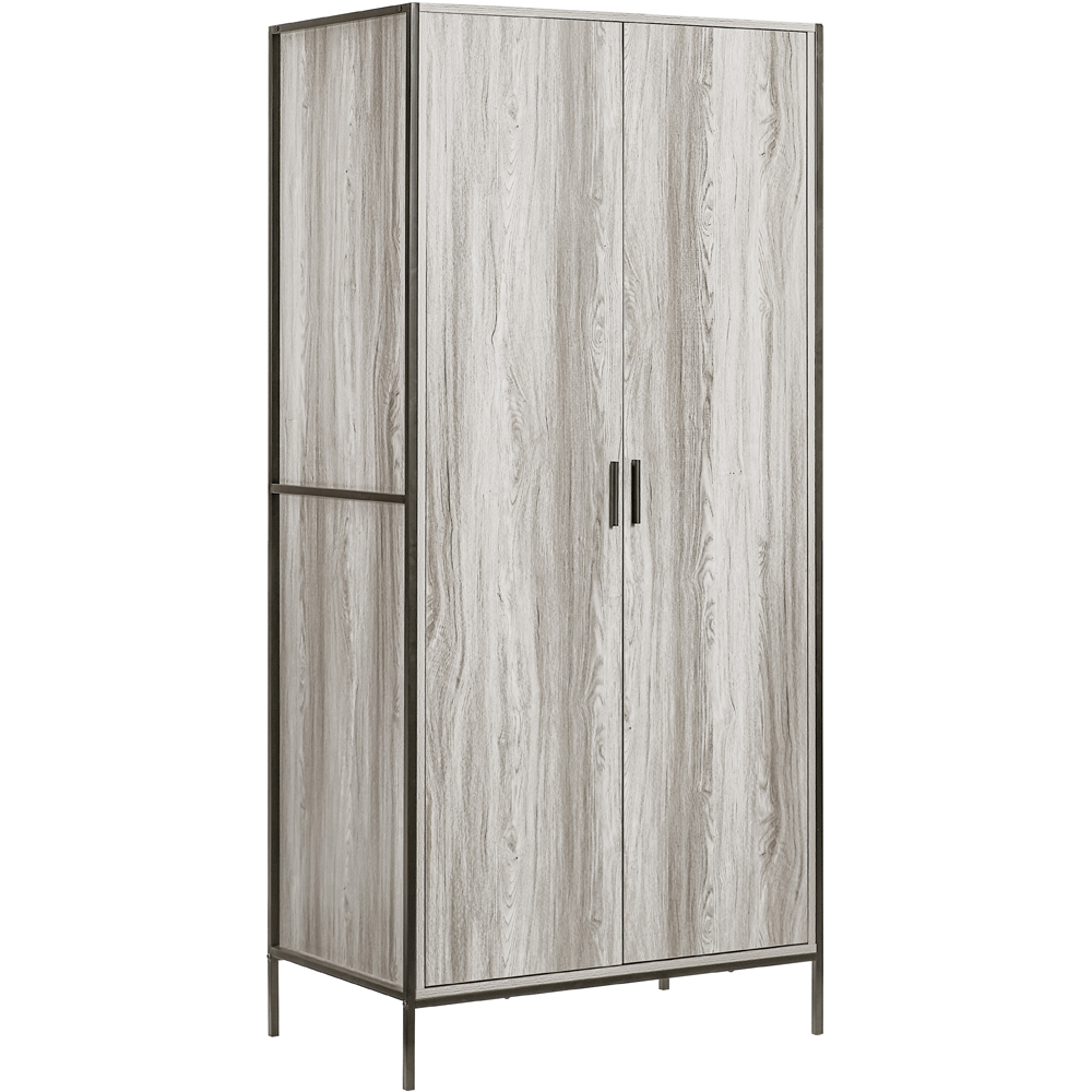 Vida Designs Brooklyn 2 Door Grey Industrial Wardrobe with Hanging Rail and Shelf Image 2