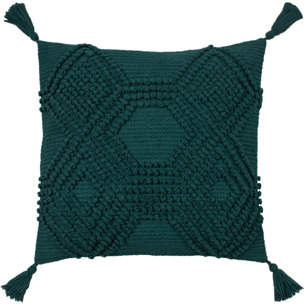 furn. Halmo Teal Woven Tasselled Cushion Image 1