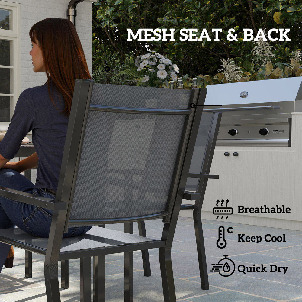 Outsunny 6 Seater Steel Garden Dining Set with Stackable Chair Image 5