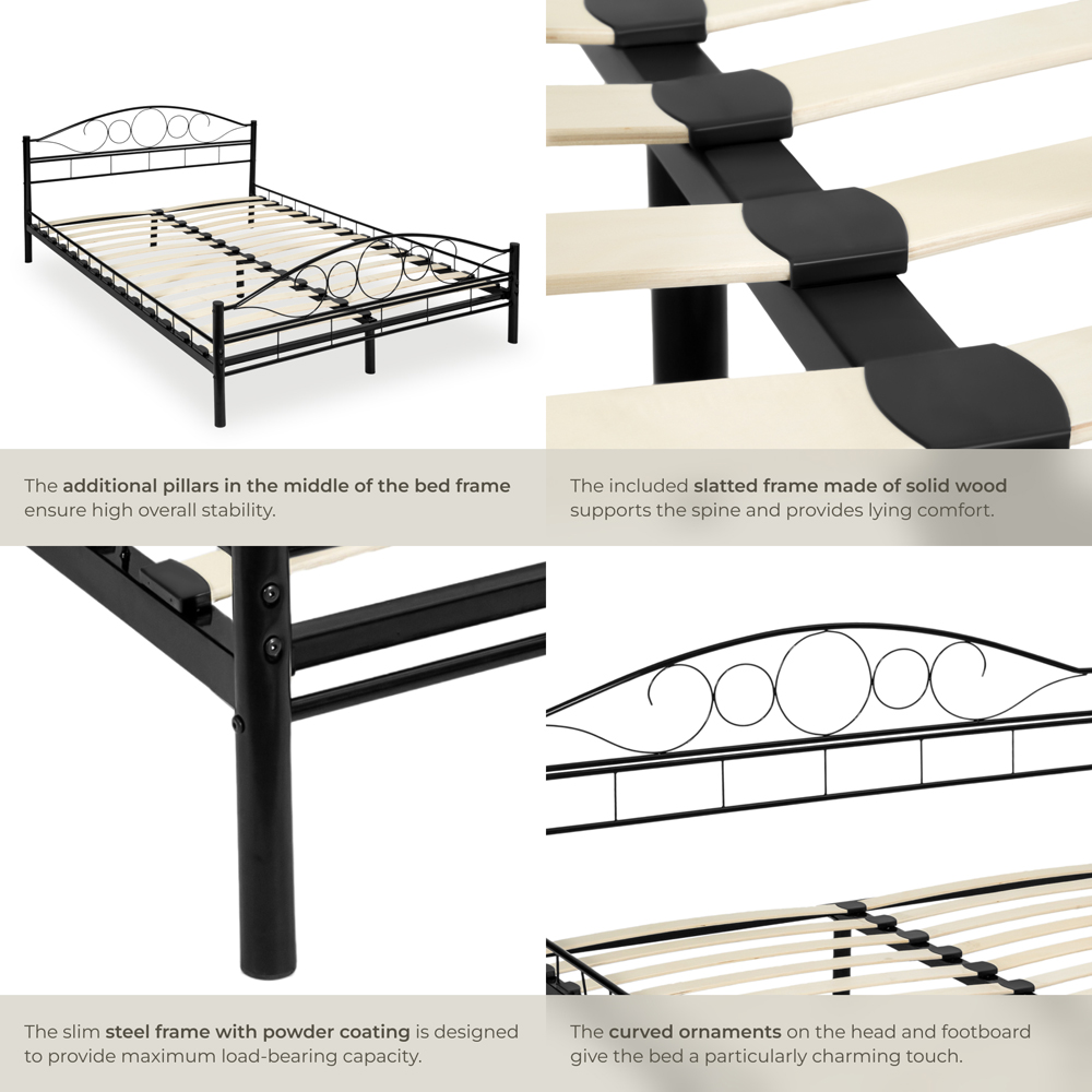 tectake Double Black Metal Bed Frame with Slatted Base Image 7