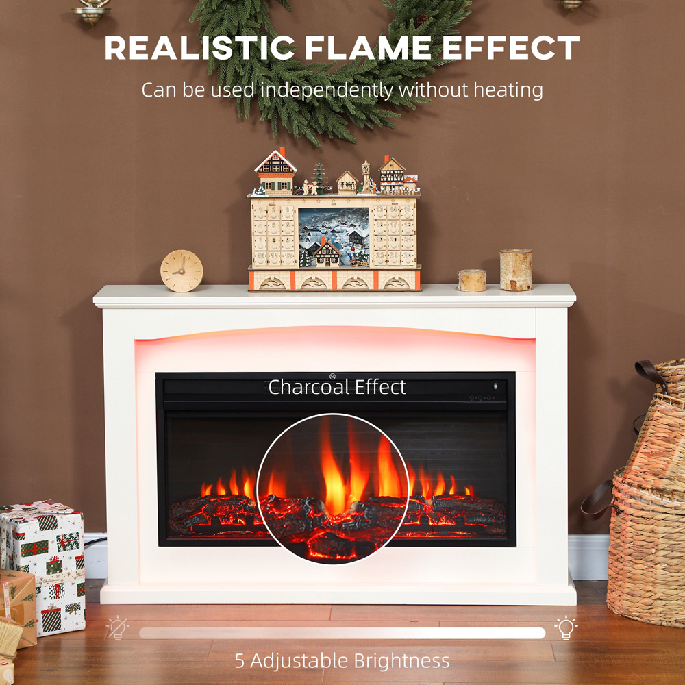 HOMCOM White Faux Flame Fireplace 2000W Image 8
