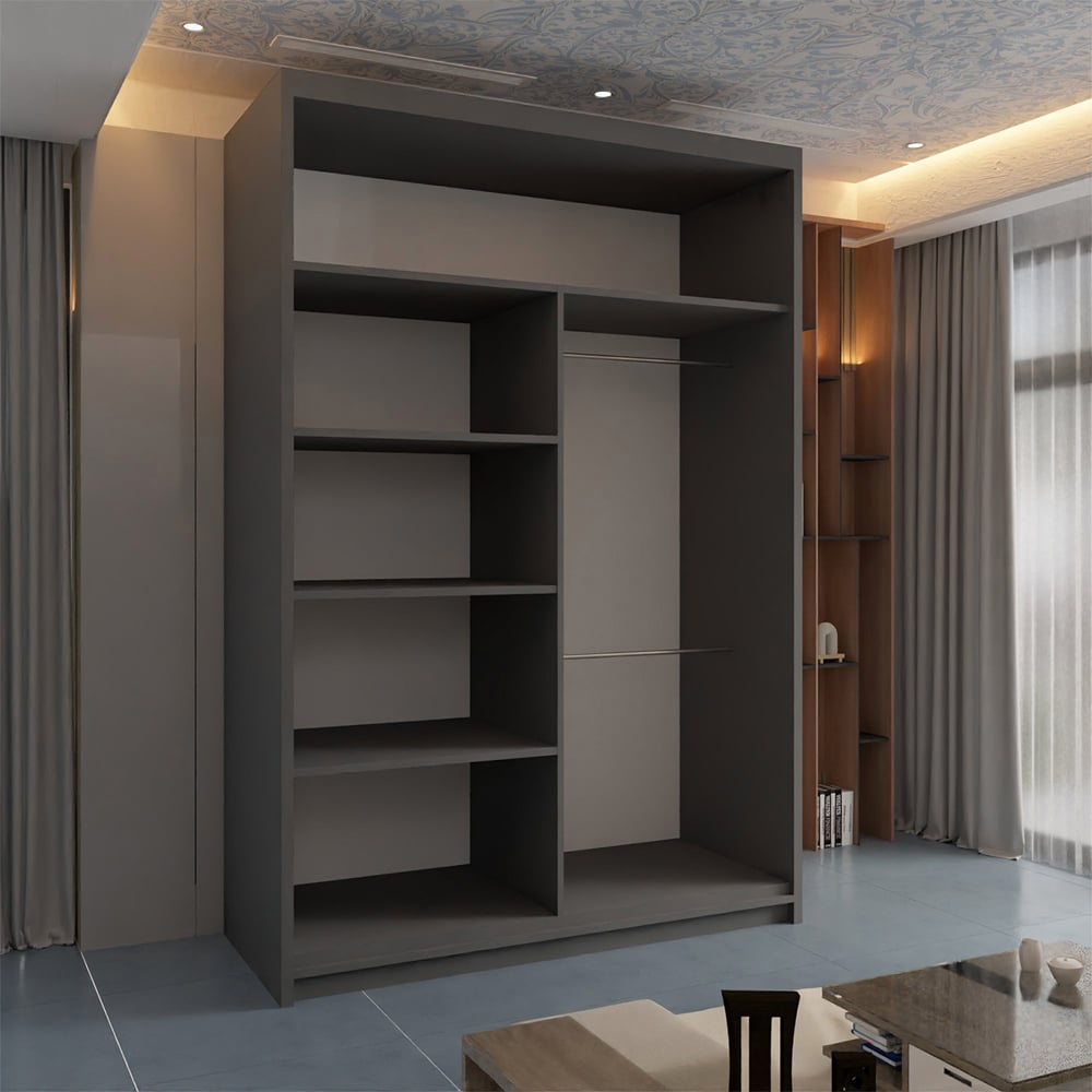 Sliding Wardrobes 4U Batumi 2 Door Grey Small Curved Mirrored Wardrobe Image 3