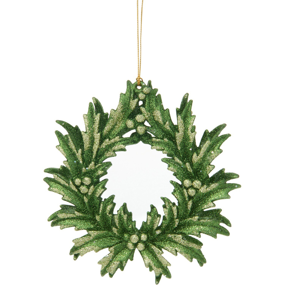 Elegant Glitter Wreath Hanging Decoration Olive Green Image 1