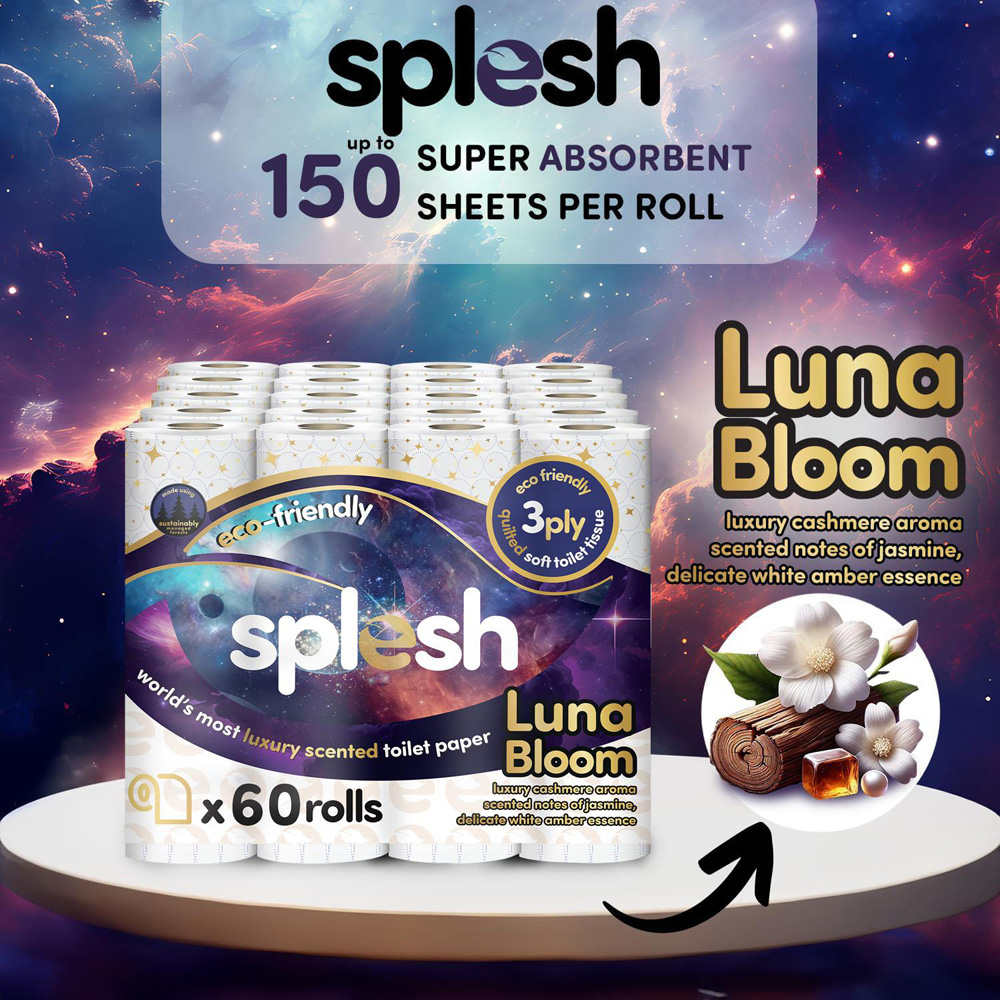 Splesh Quilted Luxury 3 Ply Luna Bloom Scented Toilet Tissue Paper Roll 60 Pack Image 2