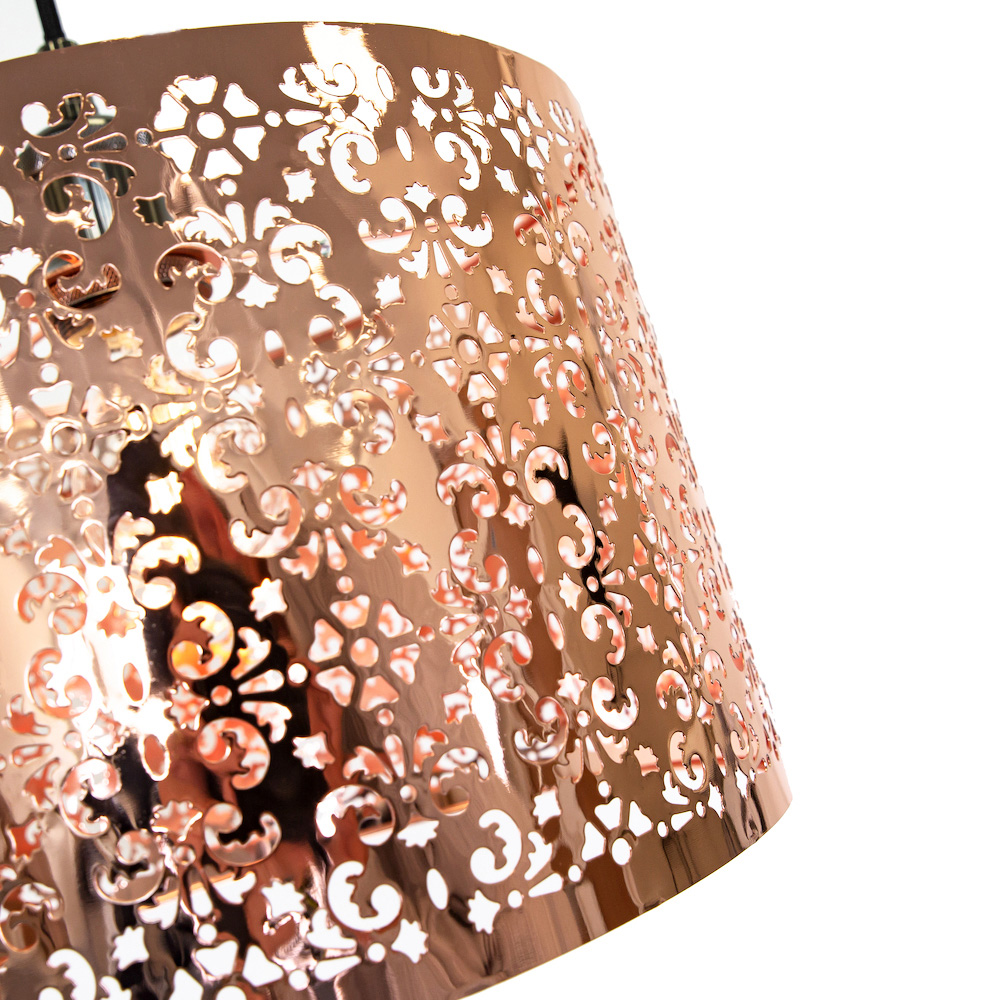 Happy Homewares Shiny Copper Metal Marrakech Pendant Shade with Floral Decoration Image 3