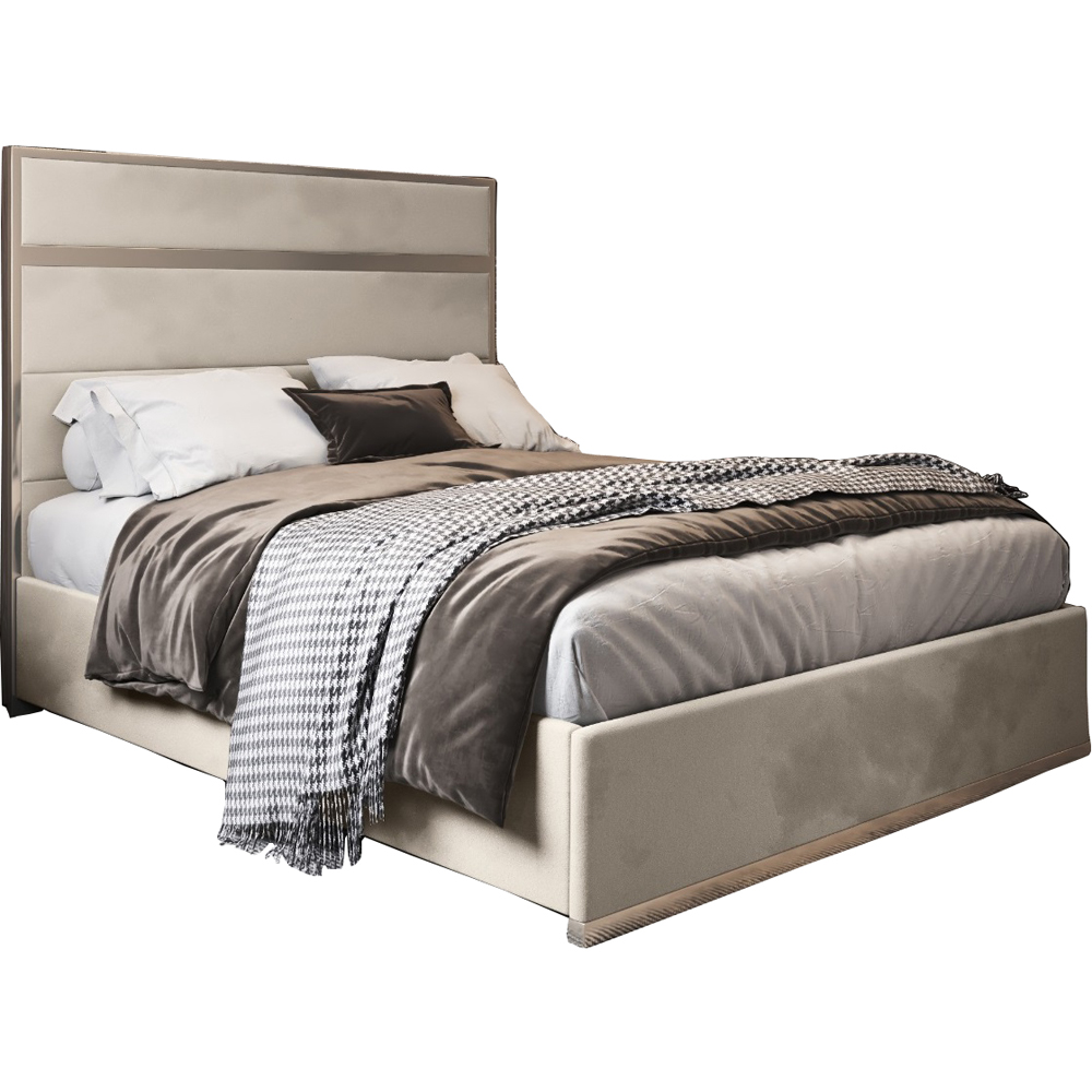 Bentley Silver Double Velvet Upholstered Metal Bed Frame with Panelled Headboard Image 2