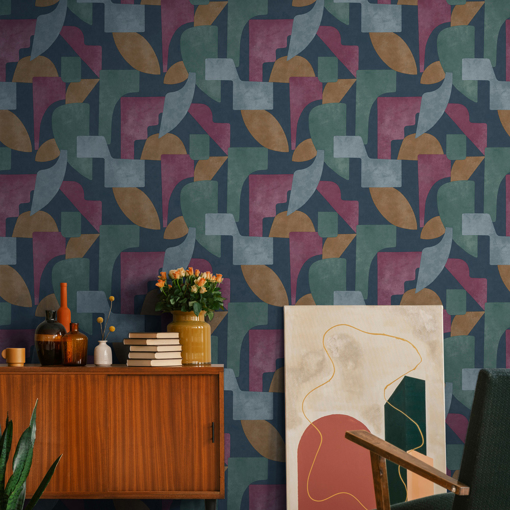 Holden Abstract Angles Navy Berry Wallpaper Image 4