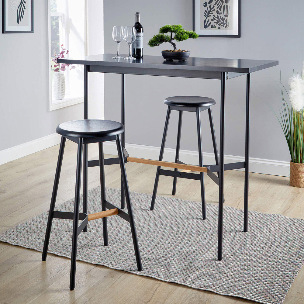 Home Source 2 Seater Black and Solid Oak Bar Table with Stools Image 5