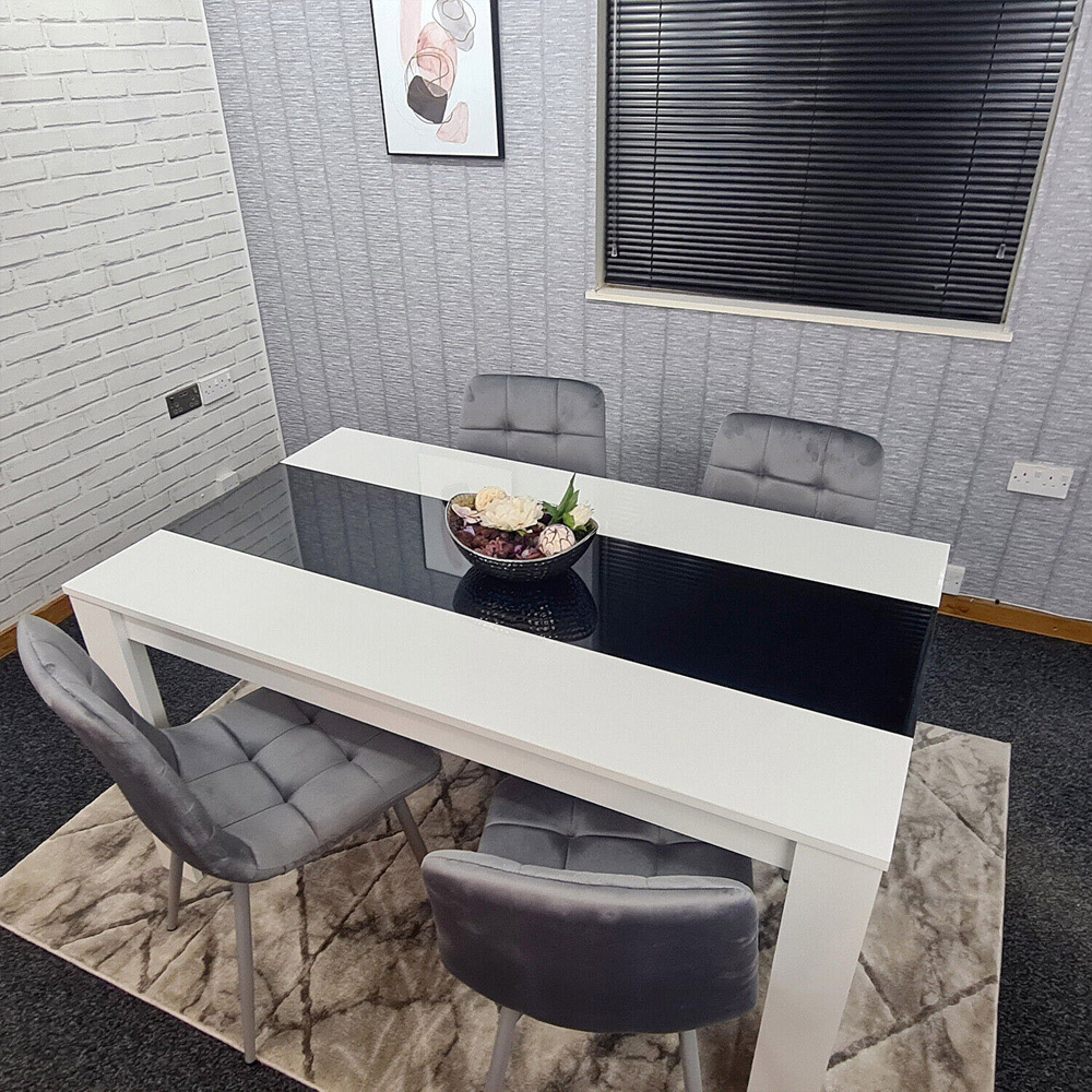 Portland Velvet and Wood 4 Seater Dining Set Grey White and Black Image 5