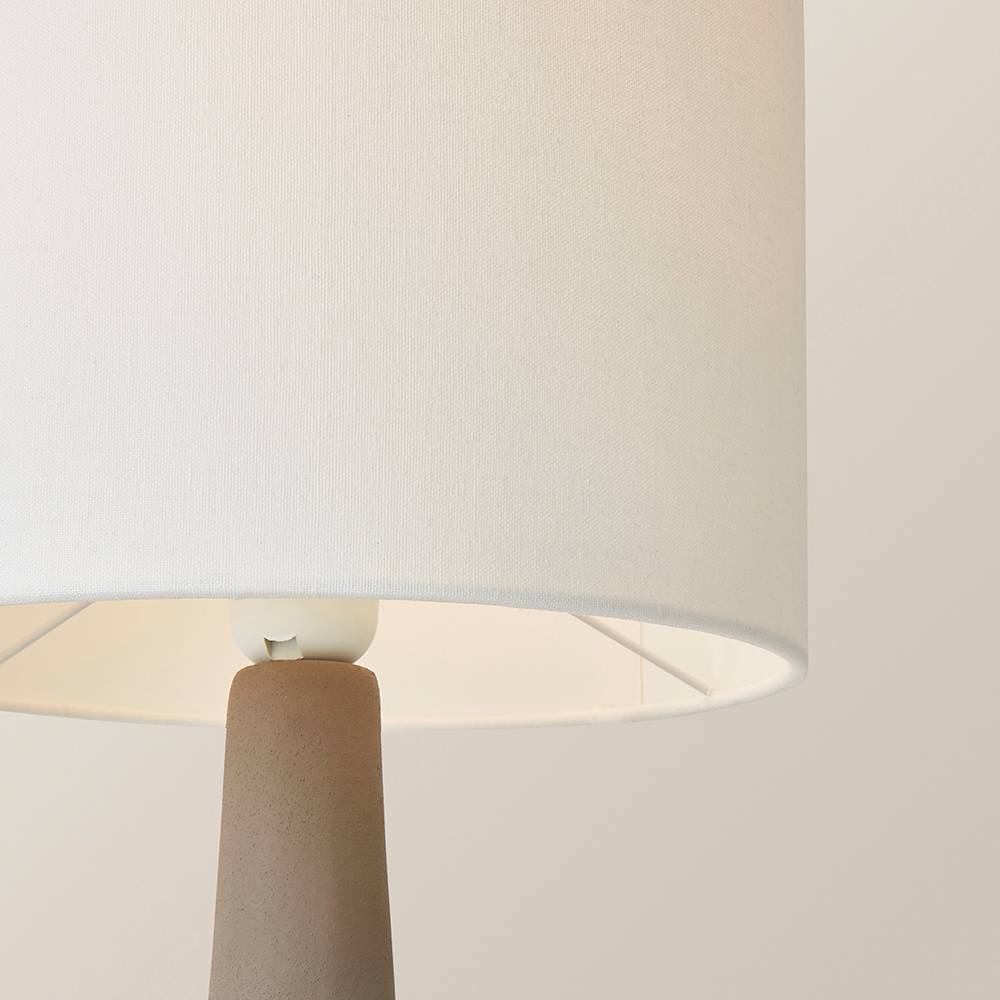 ValueLights Hayley Natural Linen Drum Shade Grey Squat Base Ceramic LED Table Lamp Image 3