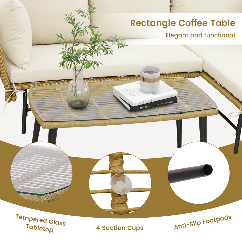 Costway 4 Seater Rattan White L Shaped Lounge Sofa Set Image 6