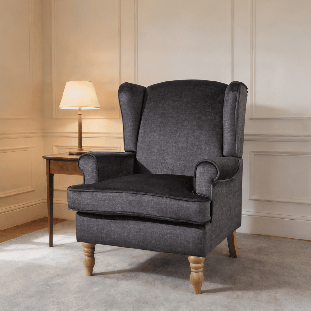 Home Source Helena Charcoal Wingback Armchair with Wooden Legs Image 7