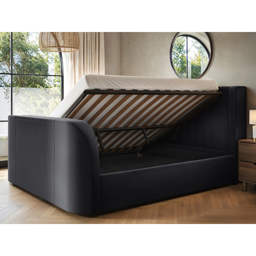 Flair Fallon Super King Size Grey Velvet TV Side Lift Ottoman Bed Image 5
