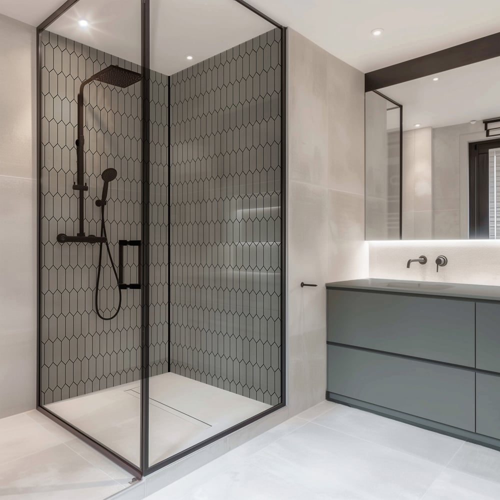 Splashbax Premium Artisan Cloudy Grey Elongated Hexagon Di Bond Shower Panel 2400 x 900mm Image 3