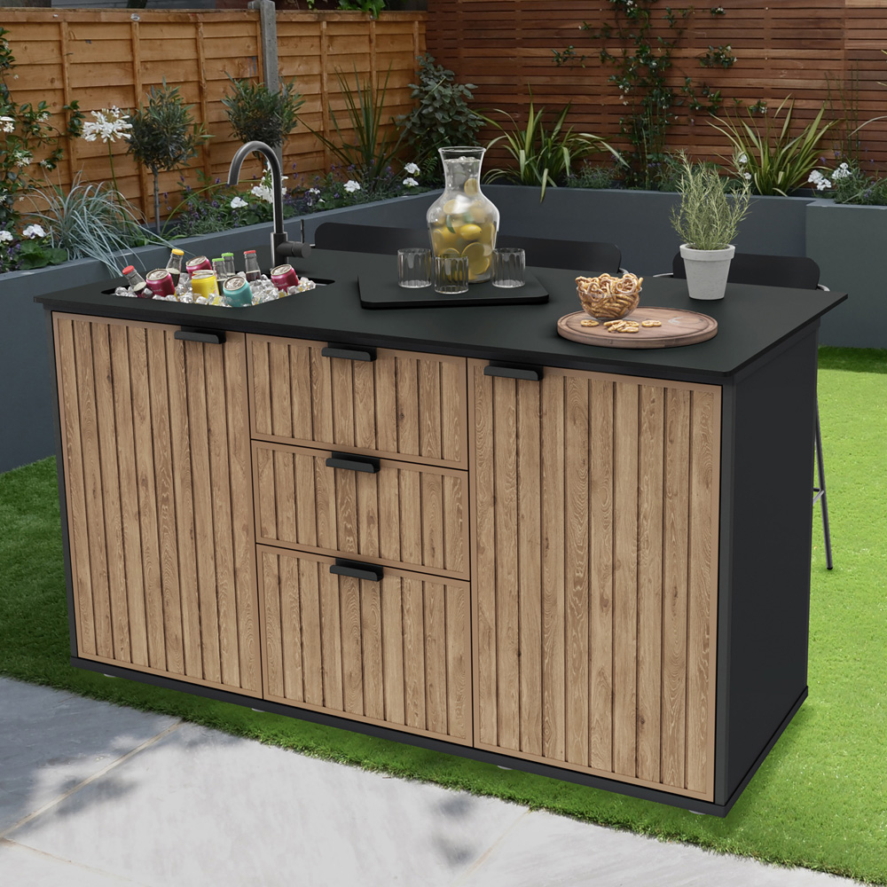 Keter 2 Door 3 Drawer Graphite Compact Outdoor Kitchen with Sink and Serving Tray Image 2