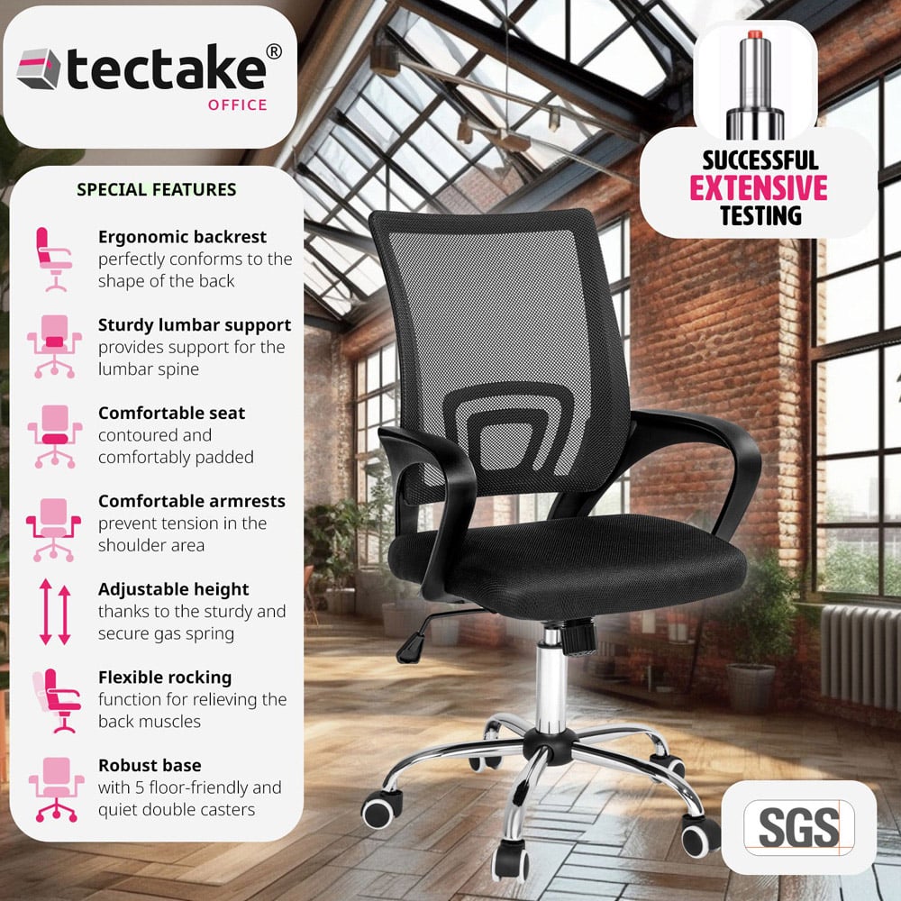 tectake Marius Black Padded Office Chair Image 3