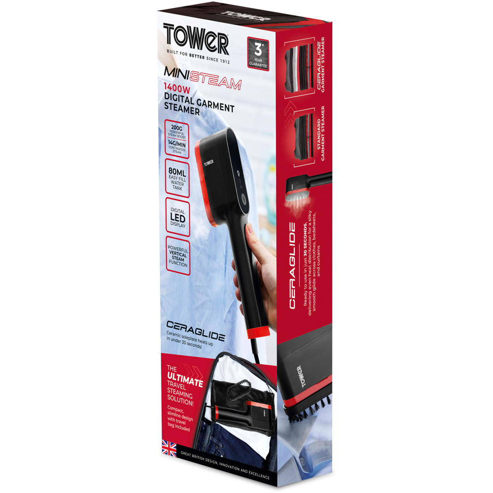Tower Red and Black Digital Handheld Garment Steamer Image 2