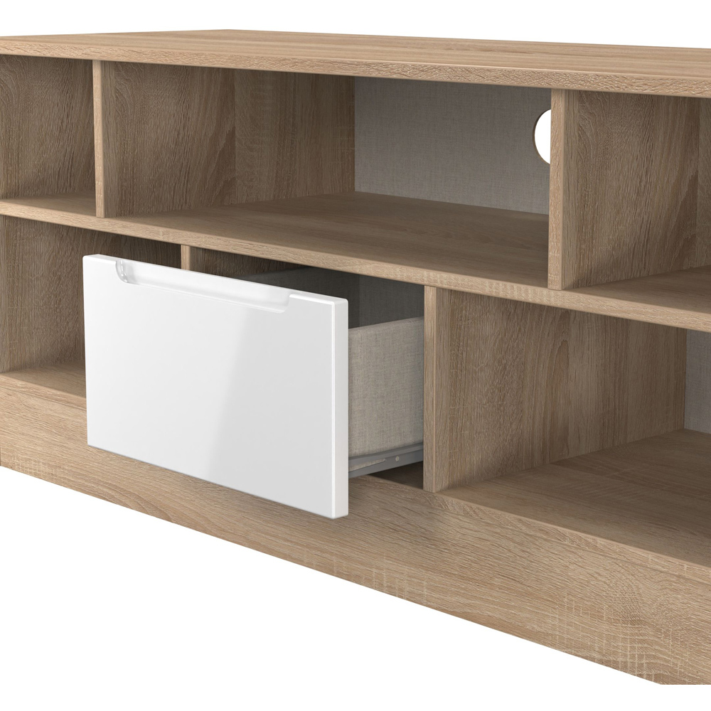 Crowndale Milan Single Drawer 5 Shelf White Gloss and Bardolino Oak TV Unit Ready Assembled Image 6