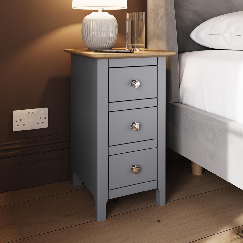 FWStyle Taberno Slim 3 Drawer Grey Oak Assembled Bedside Table Image 6