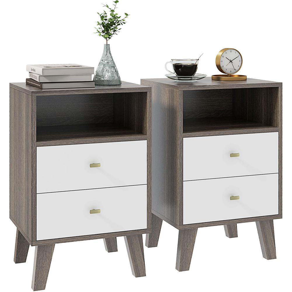 Portland 2 Drawer Single Shelf Bedside Table Set of 2 Image 2