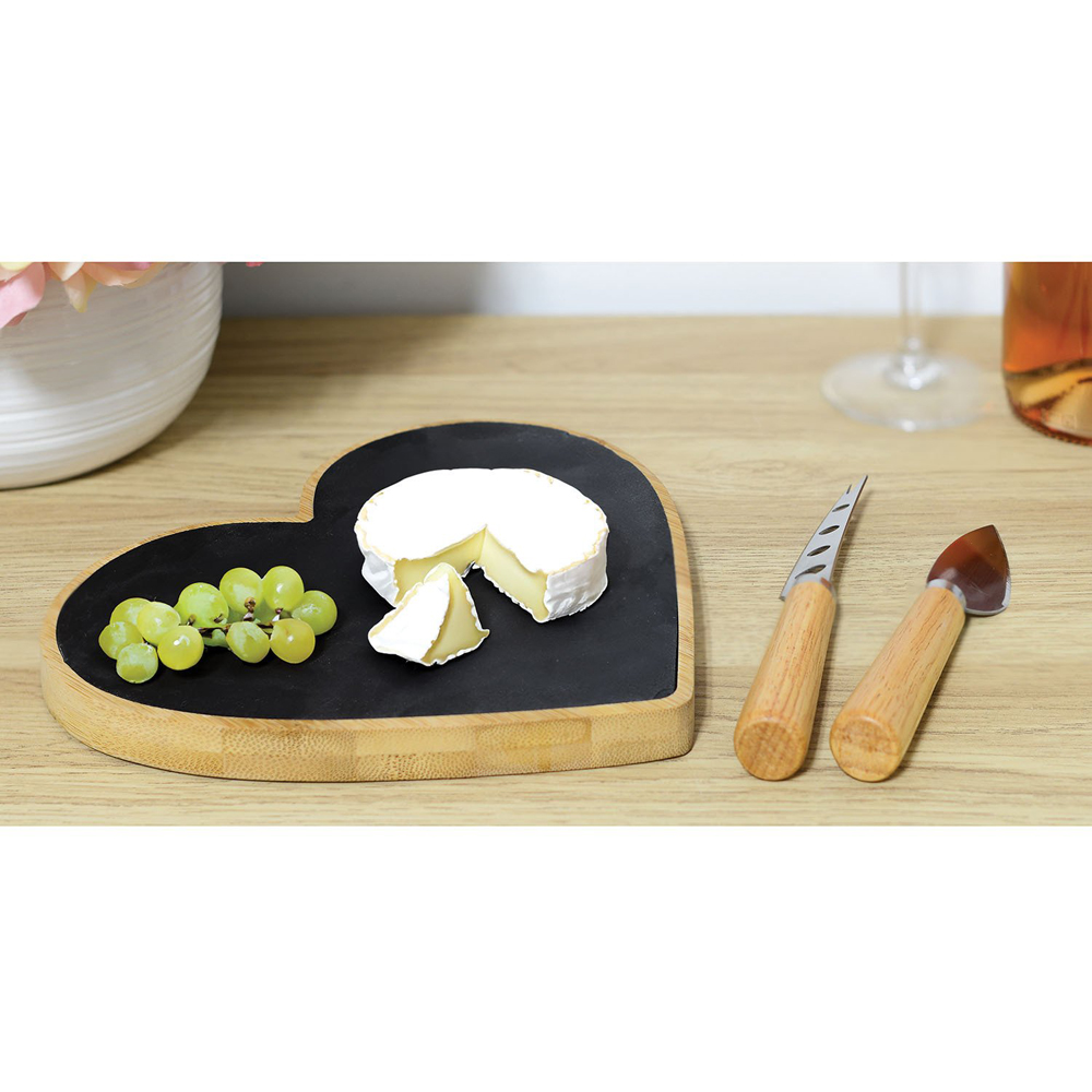 3 Piece Heart Cheese Board Set - Black and Natural Image 3