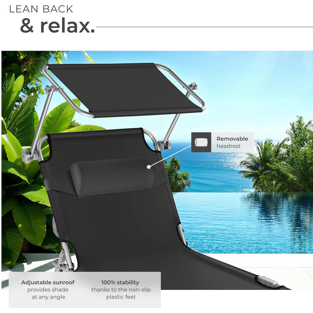 tectake Chloé Set of 2 Black 4 Step Backrest Sun Lounger with Head Cushion Image 4