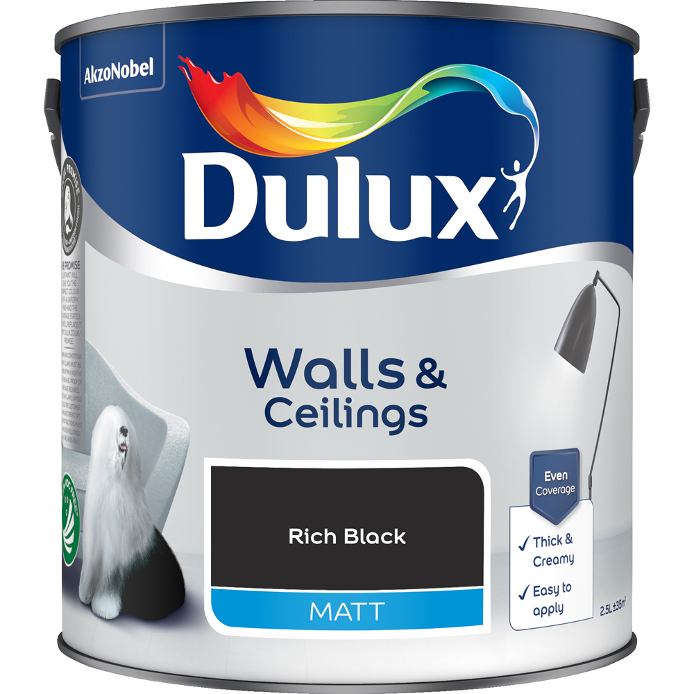 Dulux Rich Black Walls and Ceilings Matt Emulsion Paint 2.5L Image 2