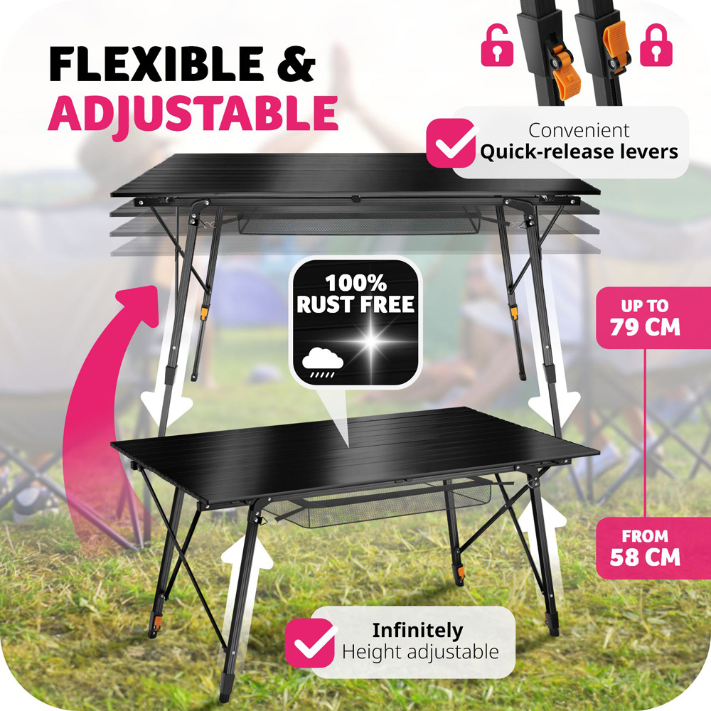 tectake Black Adjustable and Foldable Camping Table Bastian Image 8