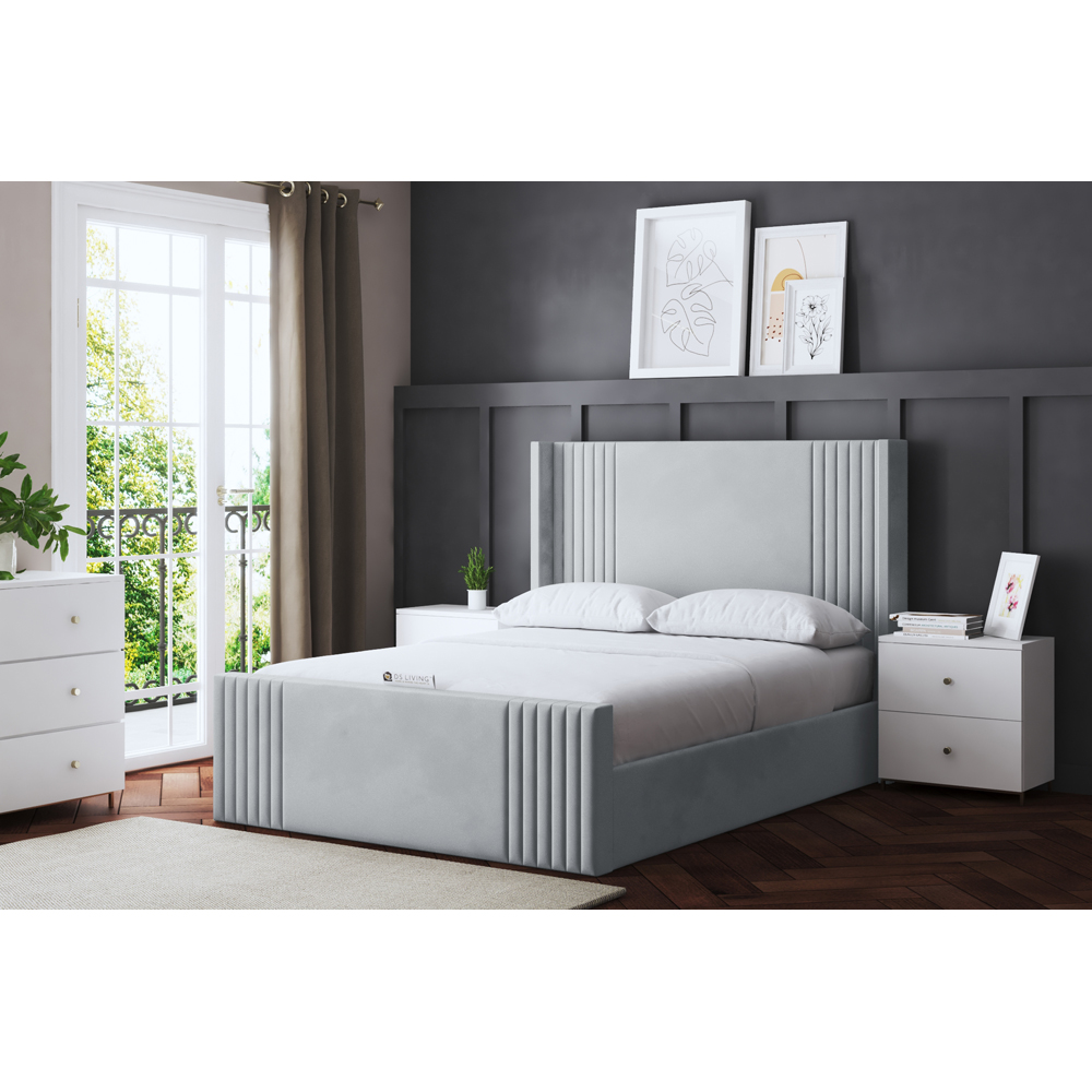 DS Living Elara Small Double Silver Winged Panel Ottoman Bed with Headboard Image 6
