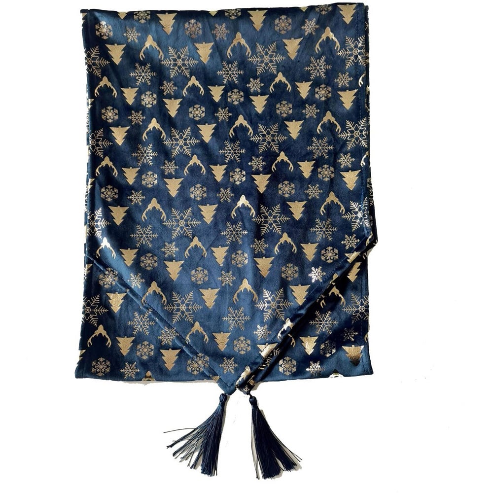 Blue/Grey Velvet Table Runner Image 3