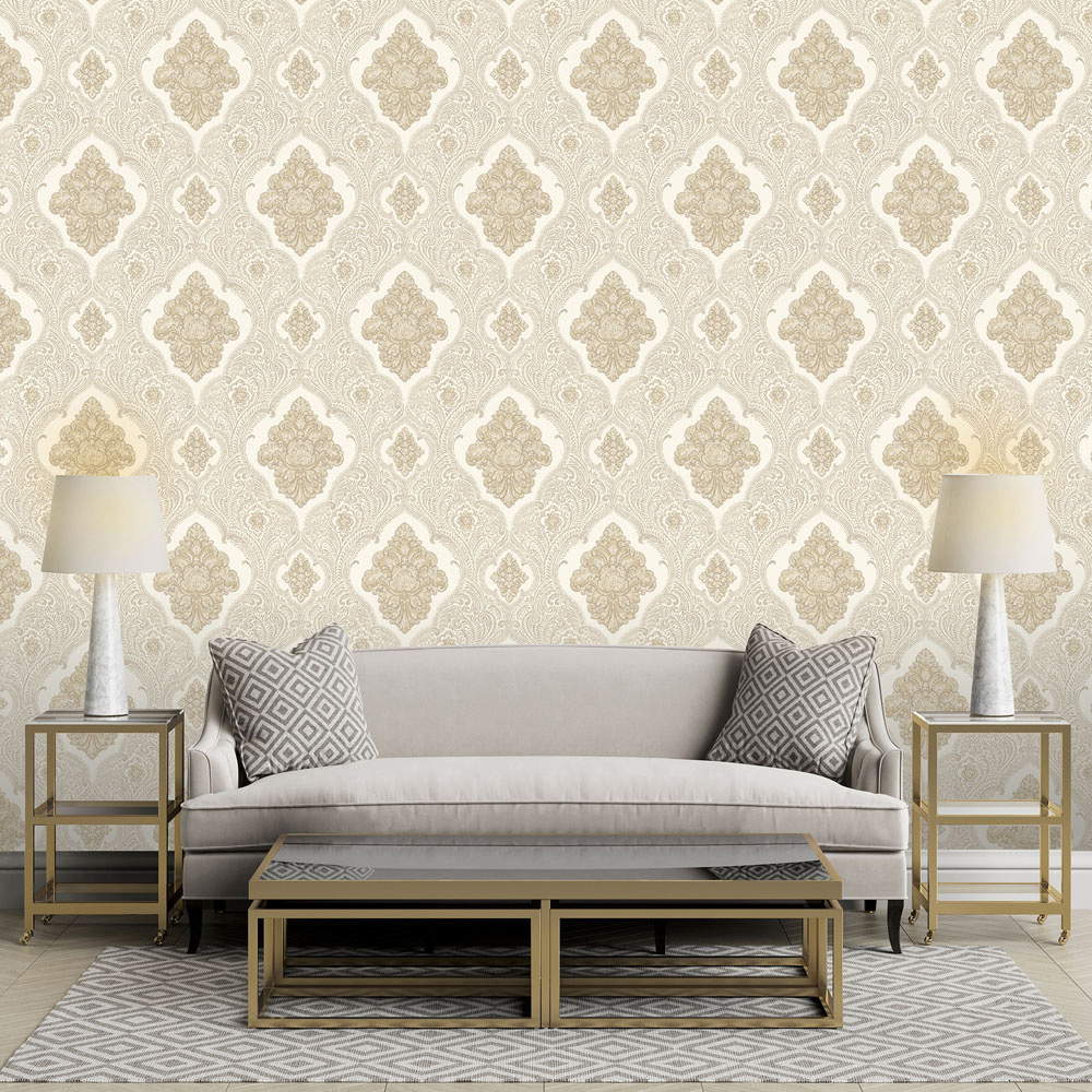 Rasch Ravella Damask Gold Wallpaper Image 3