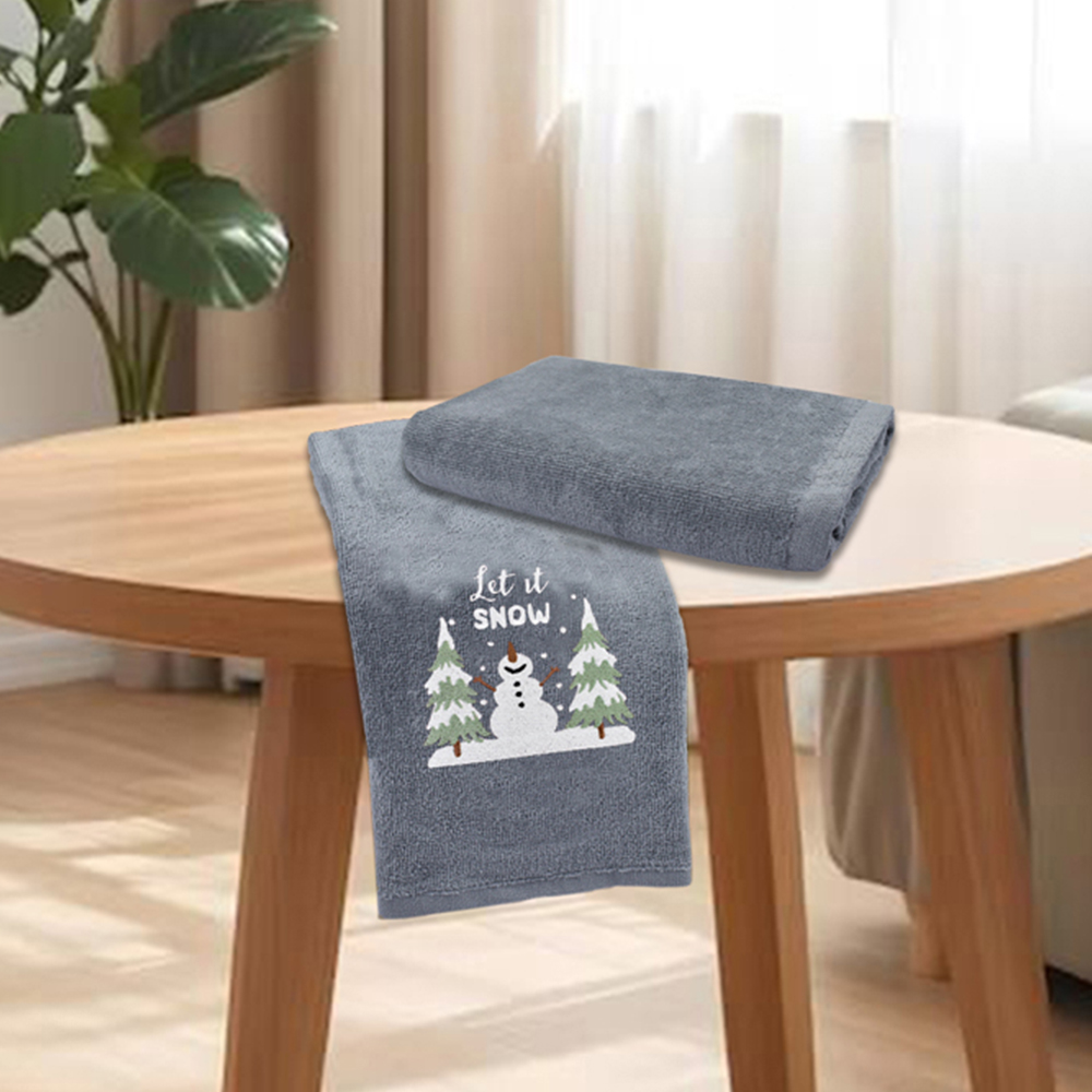 Noel Square Let It Snow Grey Hand Towel 2 Pack Image 2