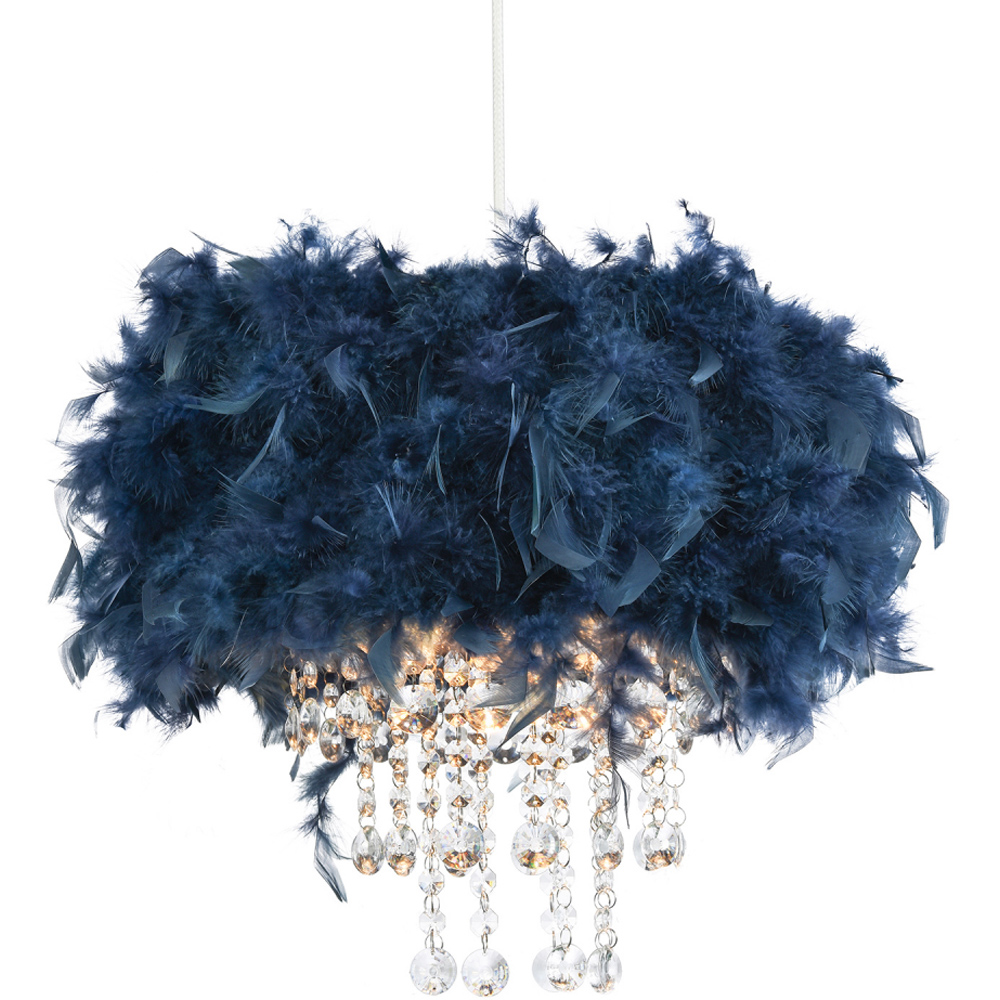 Happy Homewares Green Navy Pendant Shade with Transparent Acrylic Droplets Image 2