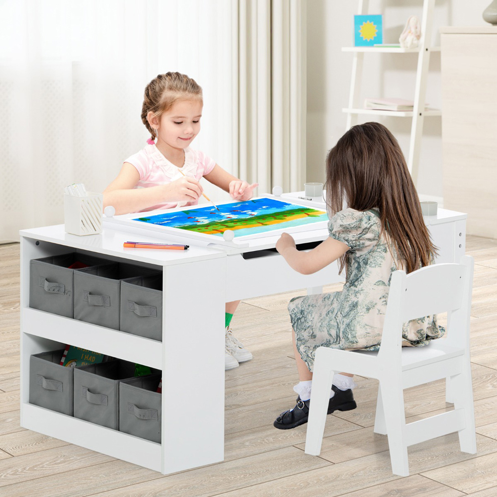 Costway 2 in 1 White Kids Art Table and Chair Set Image 5