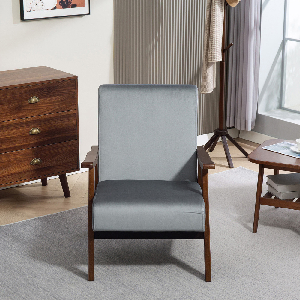Portland Grey Velvet Solid Wood Frame Armchair Image 3