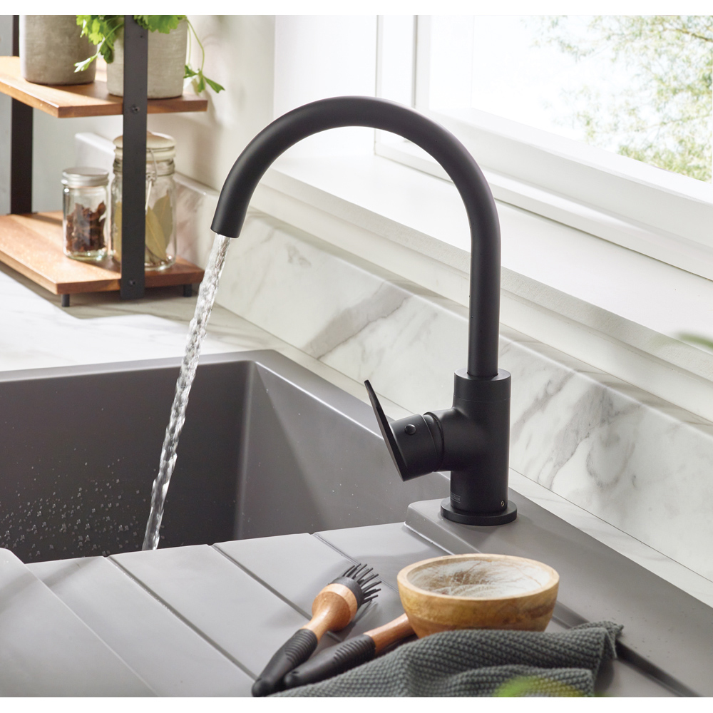Bristan Raspberry Matt Black Easyfit Kitchen Mono Sink Mixer Tap Image 6