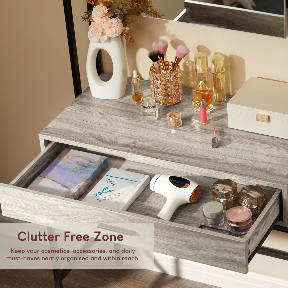 Vida Designs Brooklyn Single Drawer Grey Industrial Vanity Dressing Table with Mirror Image 7
