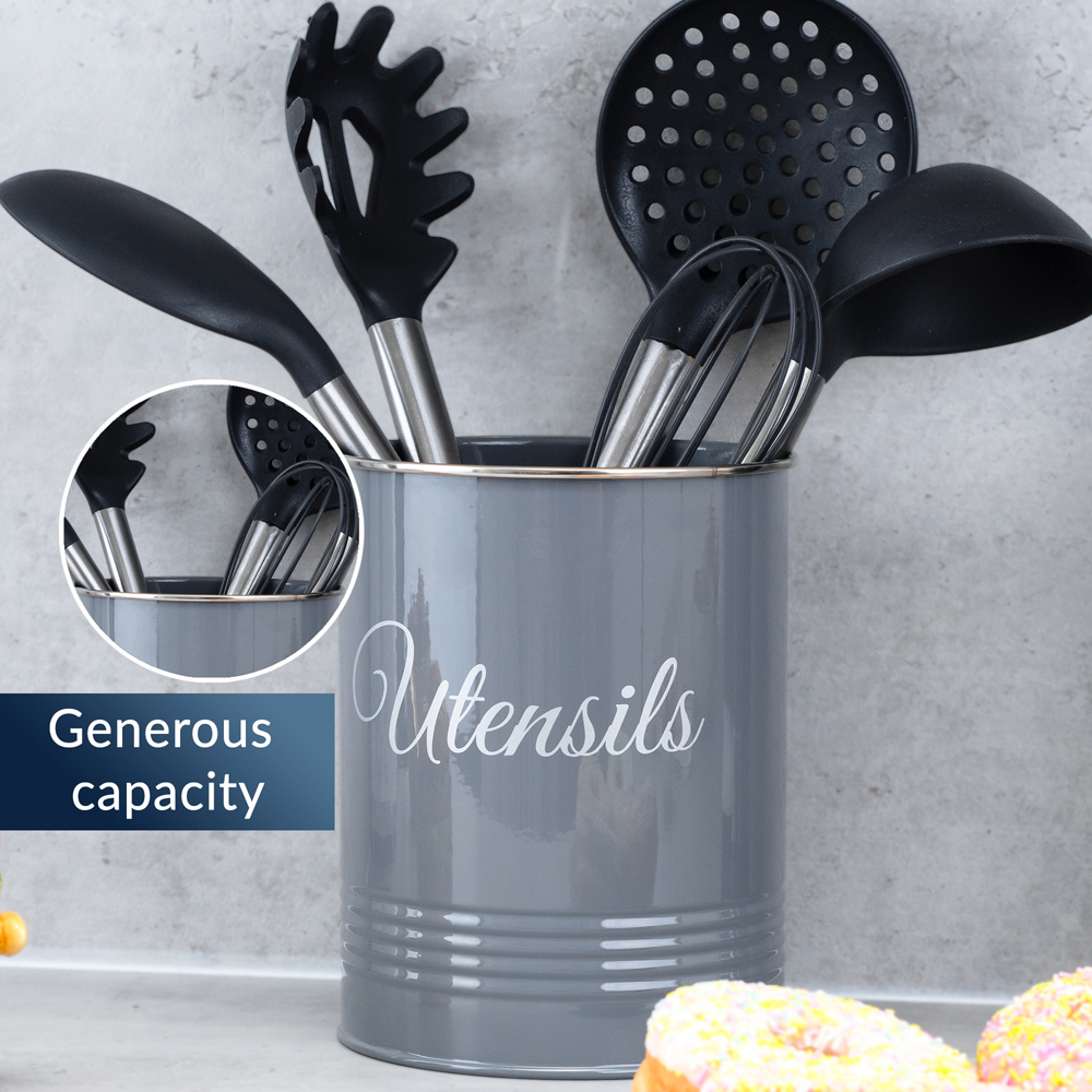 Innoteck Essentials Grey Metal Utensil Crock Holder Image 4