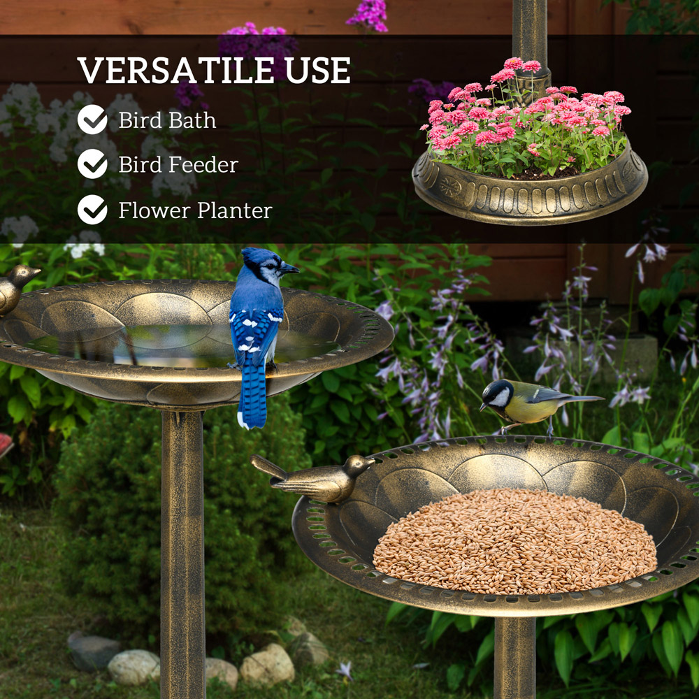 Outsunny Bronze Tone Tall Bird Bath with Bird Decoration 72cm Image 4