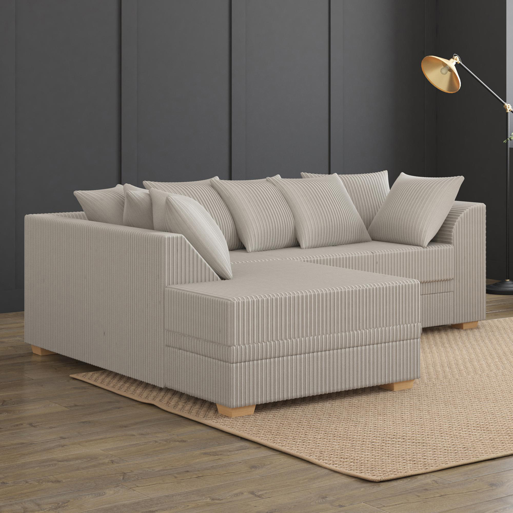 Modo 3 Seater Stone Jumbo Cord Left Hand Scatter Back L-Shape Corner Sofa Image 6